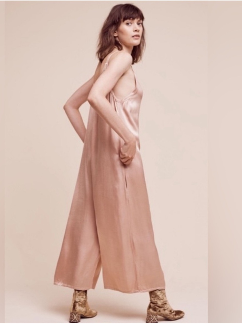 LACAUSA Santi Jumpsuit Romper Dusty Rose Satin Wide Leg Size XS - Picture 3 of 14